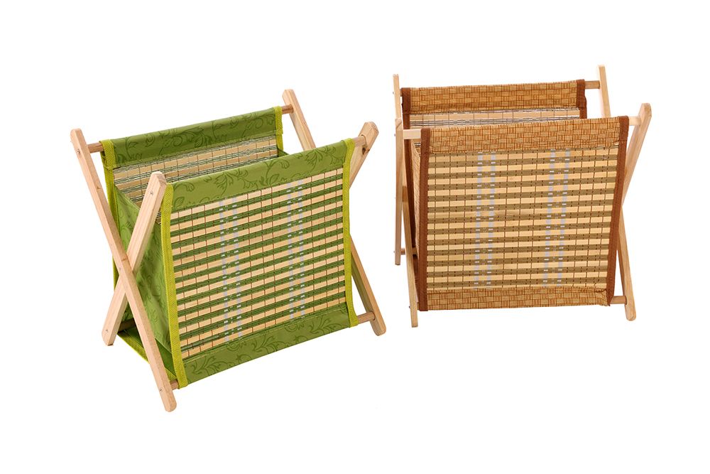 Magazine Rack Folding Storage Holder Fabric and Wood Brown Green Living